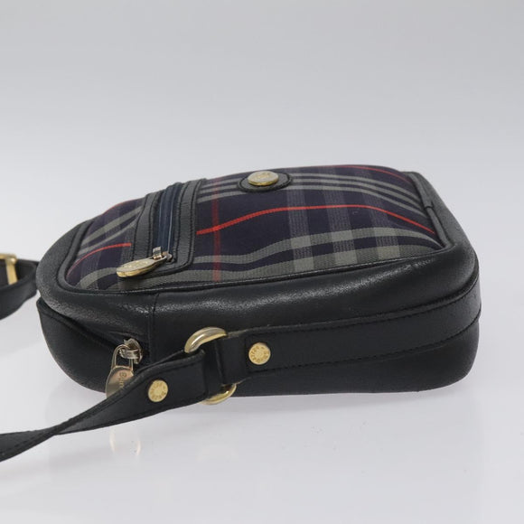Burberrys Shoulder Bag Canvas Leather Navy Gold Auth JB067