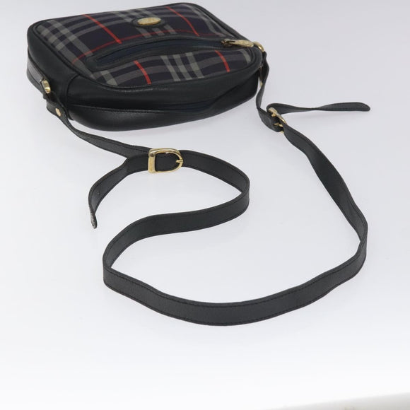 Burberrys Shoulder Bag Canvas Leather Navy Gold Auth JB067