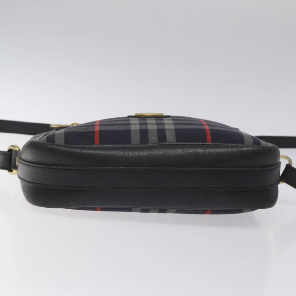 Burberrys Shoulder Bag Canvas Leather Navy Gold Auth JB067