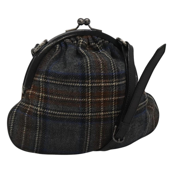 BURBERRY Nova Check Shoulder Bag Wool Navy Auth JB068