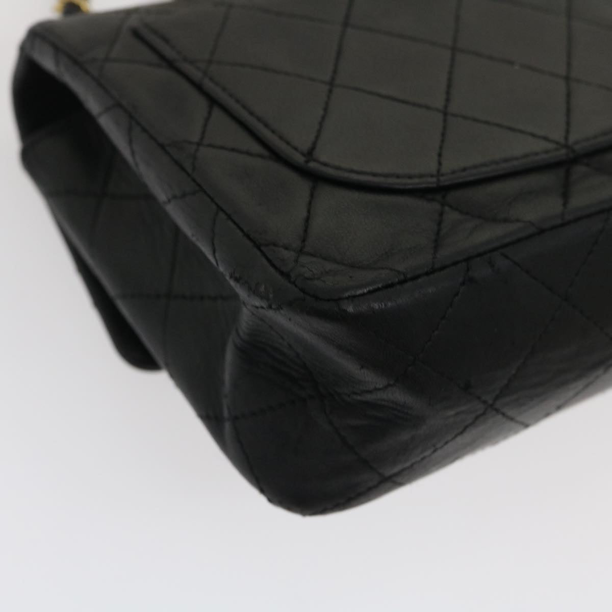 CHANEL Mini Matelasse Chain Flap Shoulder Bag Lamb Skin Black Gold Auth ai651A