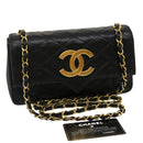 CHANEL Matelasse Shoulder Bag Lamb Skin Black Gold CC Auth jk1831-1