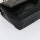 CHANEL Matelasse Shoulder Bag Lamb Skin Black Gold CC Auth jk1831-14