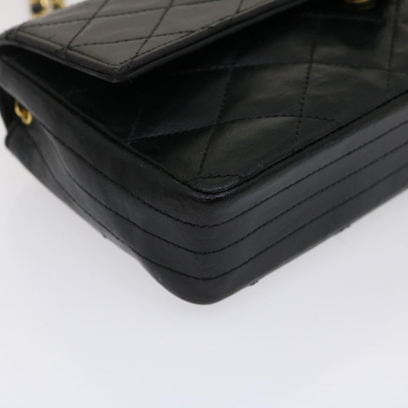 CHANEL Matelasse Shoulder Bag Lamb Skin Black Gold CC Auth jk1831