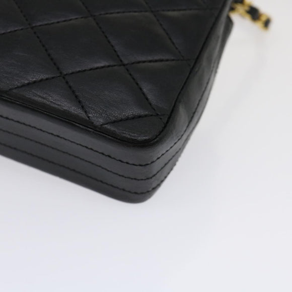 CHANEL Matelasse Shoulder Bag Lamb Skin Black Gold CC Auth jk1831