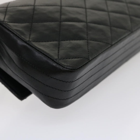 CHANEL Matelasse Shoulder Bag Lamb Skin Black Gold CC Auth jk1831