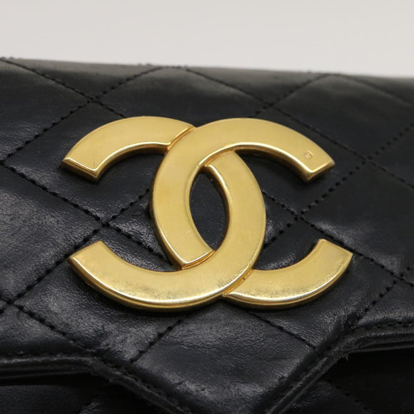 CHANEL Matelasse Shoulder Bag Lamb Skin Black Gold CC Auth jk1831