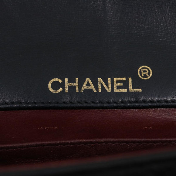 CHANEL Matelasse Shoulder Bag Lamb Skin Black Gold CC Auth jk1831