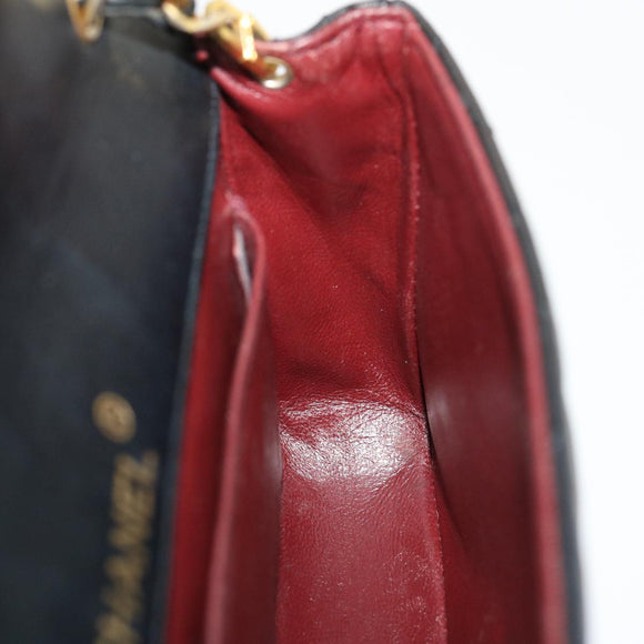 CHANEL Matelasse Shoulder Bag Lamb Skin Black Gold CC Auth jk1831