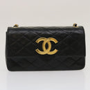 CHANEL Matelasse Shoulder Bag Lamb Skin Black Gold CC Auth jk1831-13
