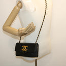 CHANEL Matelasse Shoulder Bag Lamb Skin Black Gold CC Auth jk1831-23