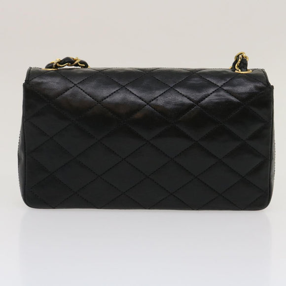 CHANEL Matelasse Shoulder Bag Lamb Skin Black Gold CC Auth jk1831