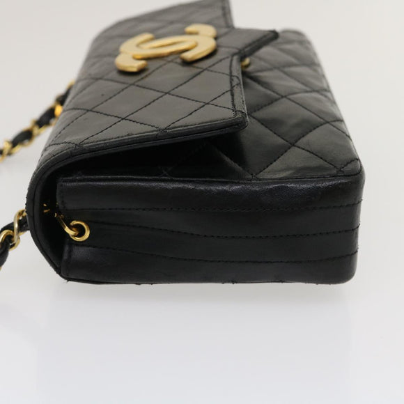 CHANEL Matelasse Shoulder Bag Lamb Skin Black Gold CC Auth jk1831