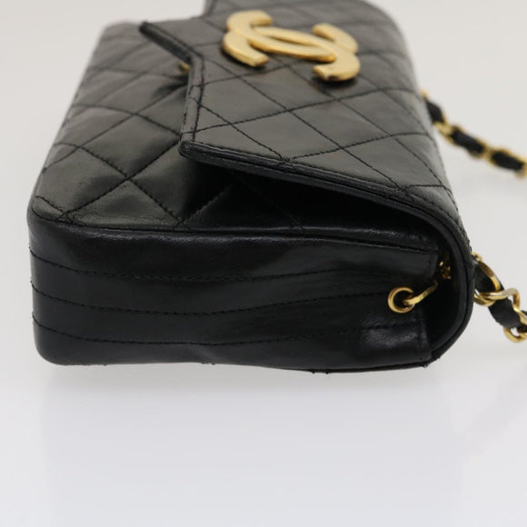 CHANEL Matelasse Shoulder Bag Lamb Skin Black Gold CC Auth jk1831