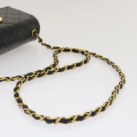 CHANEL Matelasse Shoulder Bag Lamb Skin Black Gold CC Auth jk1831
