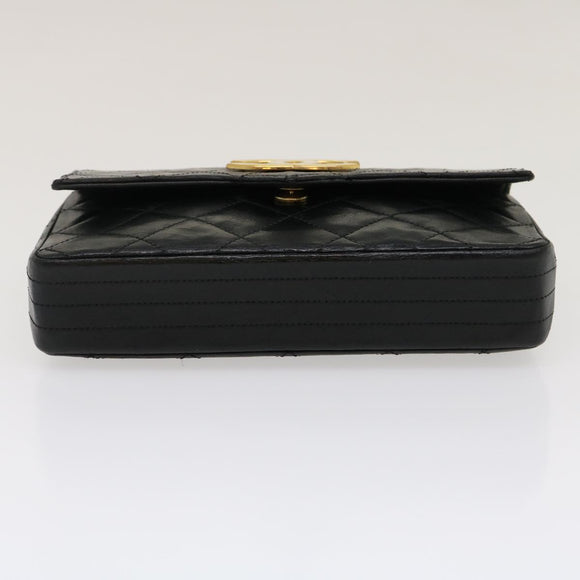 CHANEL Matelasse Shoulder Bag Lamb Skin Black Gold CC Auth jk1831