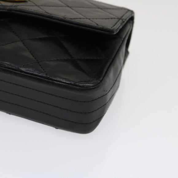 CHANEL Matelasse Shoulder Bag Lamb Skin Black Gold CC Auth jk1831