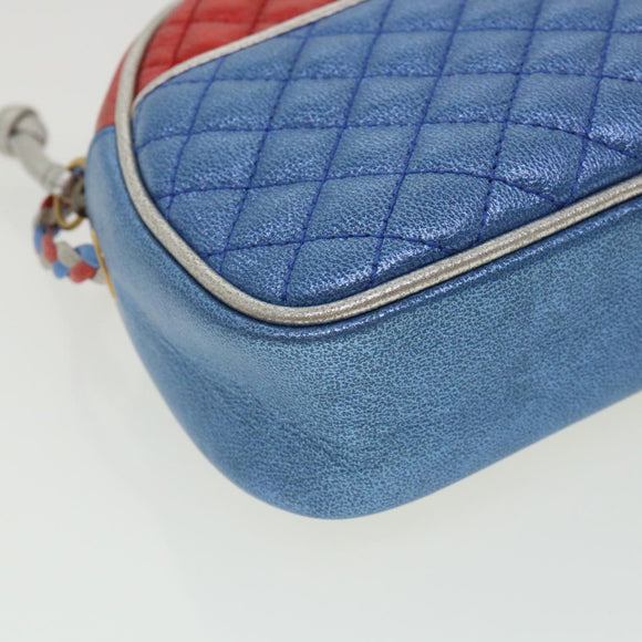 GUCCI Horsebit Pochette Shoulder Bag Lamb Skin Red Blue 534951 Auth 34948