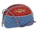 GUCCI Horsebit Pochette Shoulder Bag Lamb Skin Red Blue 534951 Auth 34948-1