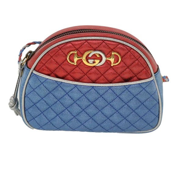 GUCCI Horsebit Pochette Schoudertas Lamsleer Rood Blauw 534951 Authentiek 34948