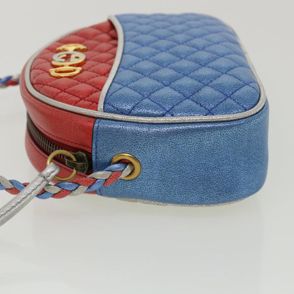 GUCCI Horsebit Pochette Shoulder Bag Lamb Skin Red Blue 534951 Auth 34948