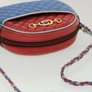 GUCCI Horsebit Pochette Shoulder Bag Lamb Skin Red Blue 534951 Auth 34948-6