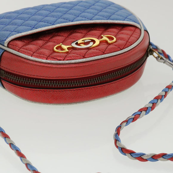 GUCCI Horsebit Pochette Shoulder Bag Lamb Skin Red Blue 534951 Auth 34948