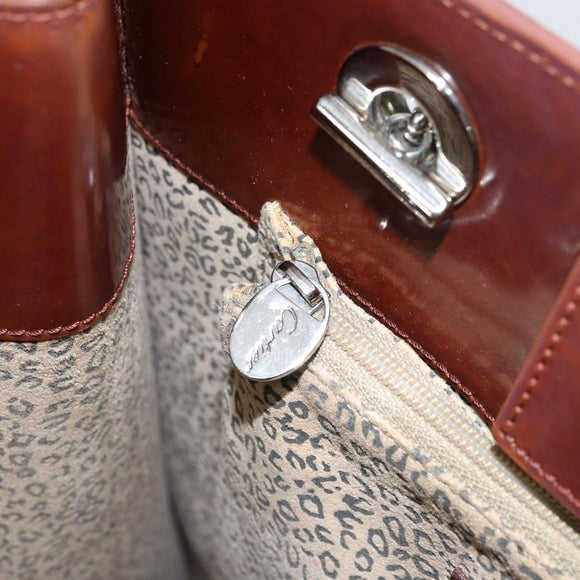 CARTIER Shoulder Bag Patent leather Brown Silver Auth ka005