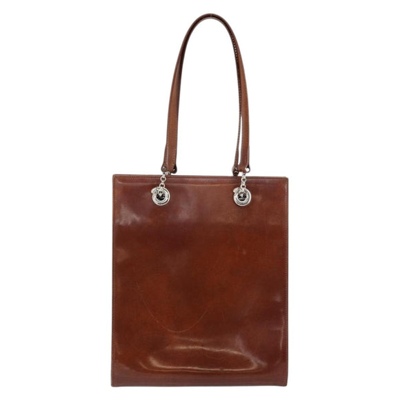 CARTIER Shoulder Bag Patent leather Brown Silver Auth ka005