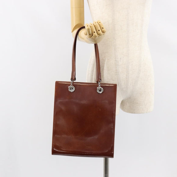 CARTIER Shoulder Bag Patent leather Brown Silver Auth ka005
