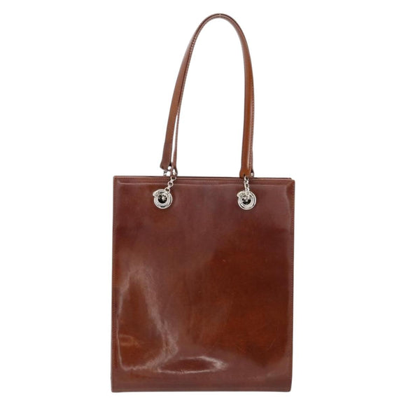 CARTIER Shoulder Bag Patent leather Brown Silver Auth ka005