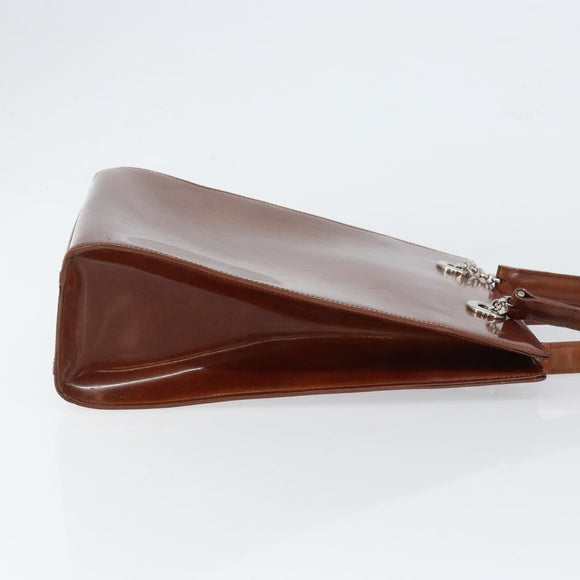 CARTIER Shoulder Bag Patent leather Brown Silver Auth ka005