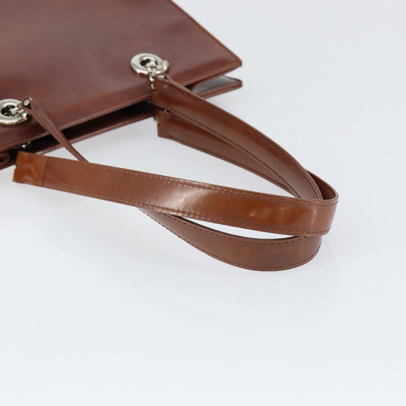 CARTIER Shoulder Bag Patent leather Brown Silver Auth ka005