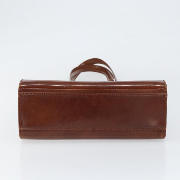 CARTIER Shoulder Bag Patent leather Brown Silver Auth ka005