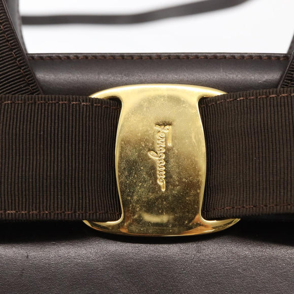 Salvatore Ferragamo Hand Bag Leather Brown Gold Auth ka006