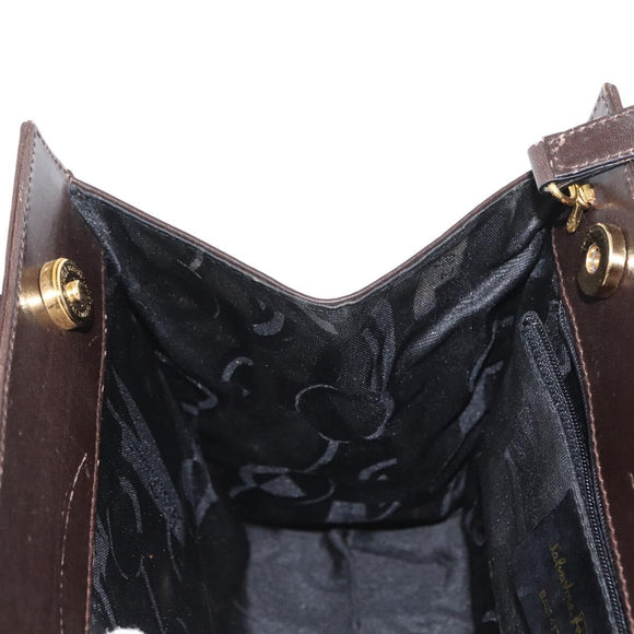 Salvatore Ferragamo Hand Bag Leather Brown Gold Auth ka006