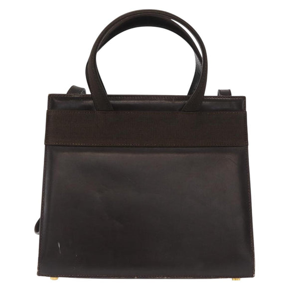 Salvatore Ferragamo Hand Bag Leather Brown Gold Auth ka006