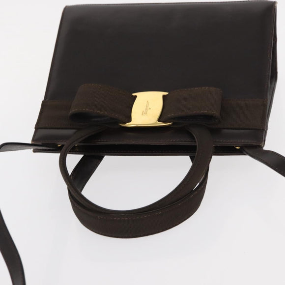 Salvatore Ferragamo Hand Bag Leather Brown Gold Auth ka006