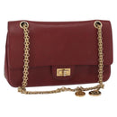 CHANEL Chain Shoulder Bag Leather Red Gold CC Auth ka007-1