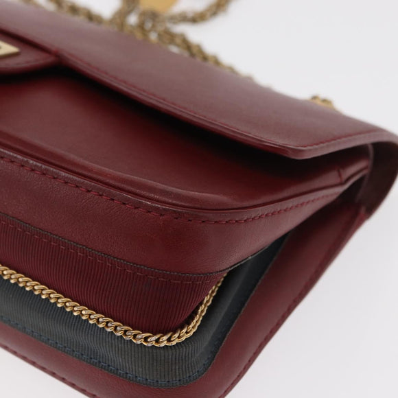 CHANEL Chain Shoulder Bag Leather Red Gold CC Auth ka007