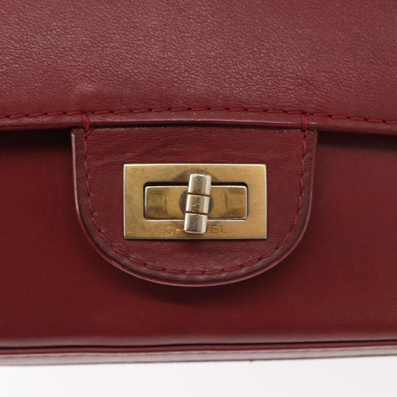 CHANEL Chain Shoulder Bag Leather Red Gold CC Auth ka007