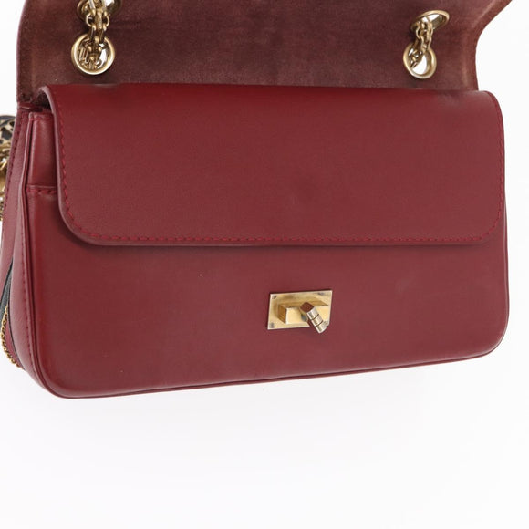 CHANEL Chain Shoulder Bag Leather Red Gold CC Auth ka007