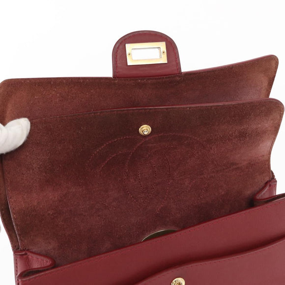 CHANEL Chain Shoulder Bag Leather Red Gold CC Auth ka007