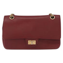 CHANEL Chain Shoulder Bag Leather Red Gold CC Auth ka007-13