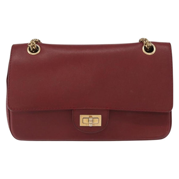 CHANEL Chain Shoulder Bag Leather Red Gold CC Auth ka007