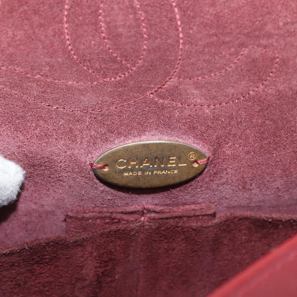 CHANEL Chain Shoulder Bag Leather Red Gold CC Auth ka007