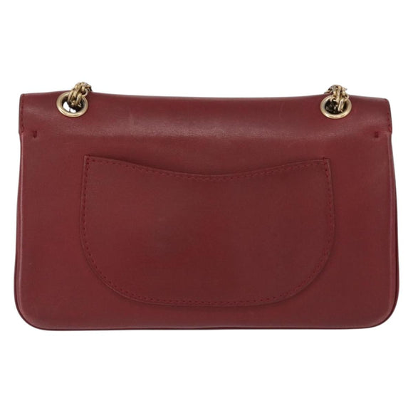 CHANEL Chain Shoulder Bag Leather Red Gold CC Auth ka007
