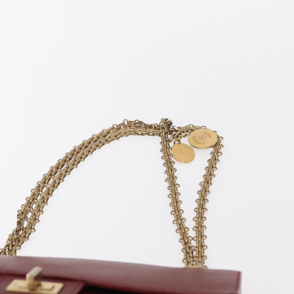 CHANEL Chain Shoulder Bag Leather Red Gold CC Auth ka007