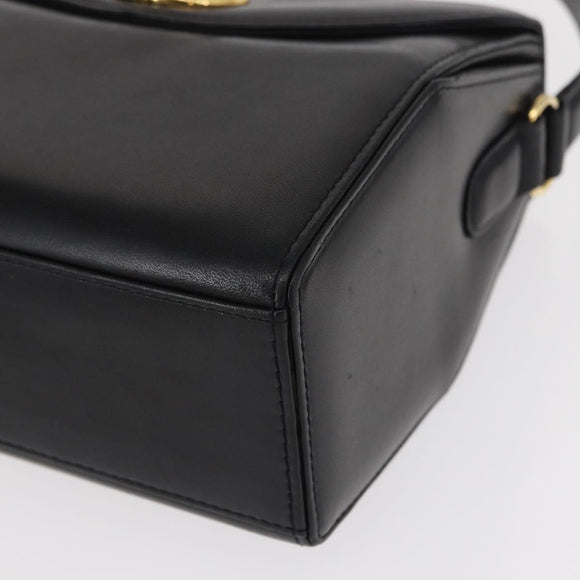GIVENCHY Hand Bag Leather Black Gold Auth ka009