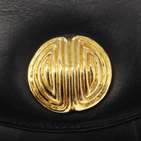 GIVENCHY Hand Bag Leather Black Gold Auth ka009